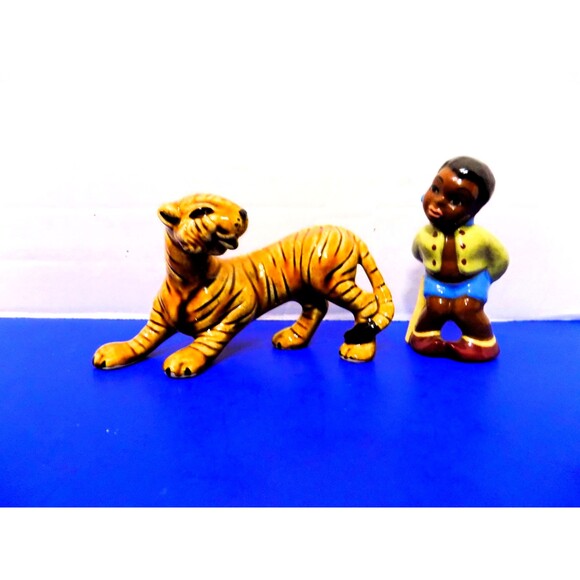 Rare Vintage Ceramic Arts Studio Tiger Boy Salt & Pepper Shakers USA - Picture 1 of 7